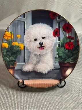 Vintage Danbury Mint Bichon Frise Collector Decorative Plate 23kt Gold Rimmed